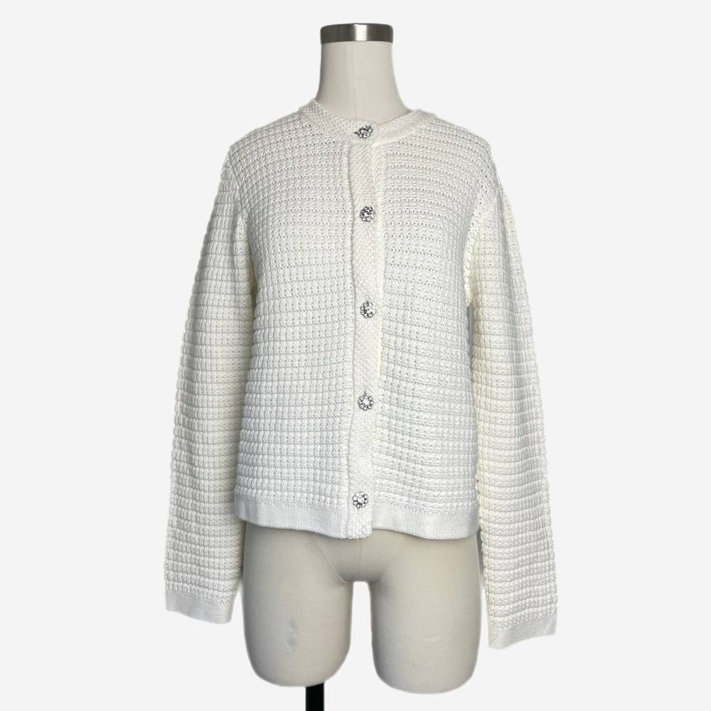Jcrew Factory NWT White knit cardigan rhinestone buttons preppy holiday bride M